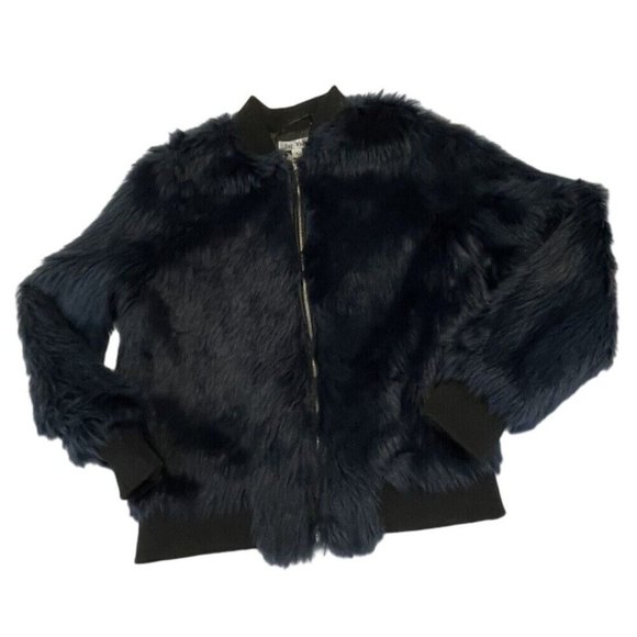 SAY WHAT? Faux Fur Jacket Coat Size Small Midnight Blue with Black Trim - Picture 8 of 14